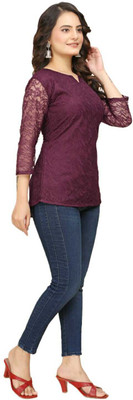 Manthan Creation Party Solid Women Purple Top