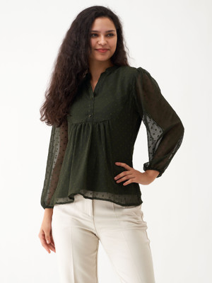 AASK Casual Self Design Women Green Top