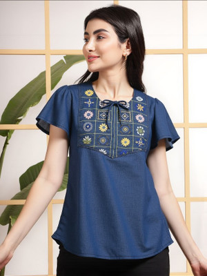 PP Vastram Casual Embroidered Women Blue Top
