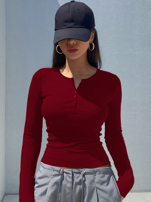 NAVYANKAA Casual Solid Women Maroon Top