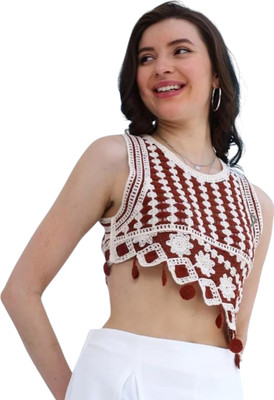 Classye Creation Casual Embroidered Women Brown, White Top