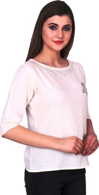 Designer Selections Casual Solid Women White Top