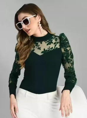 Trend For You Casual Self Design Women Green Top