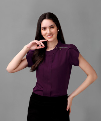 Kinjo Casual Solid Women Purple Top