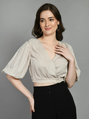 Raffaella Party Solid Women Grey Top