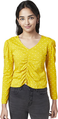 YU by Pantaloons Casual Solid Women Yellow Top