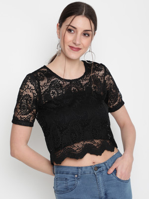 AKIMIA Casual Printed Women Black Top