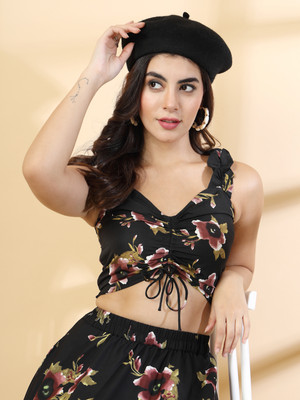Oomph! Party Floral Print Women Black Top