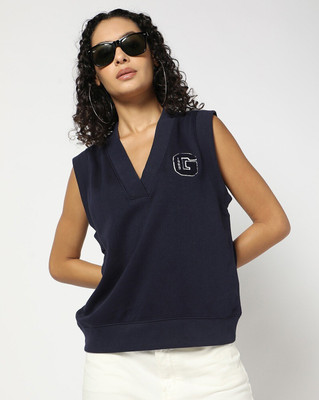 GAP Casual Embellished Women Blue Top