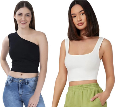 A & K collections Casual Solid Women Black, White Top