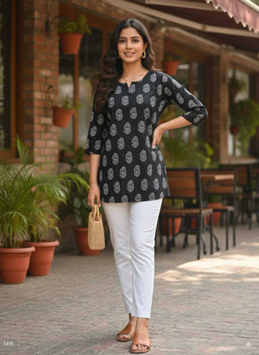 SHREESHYAM Casual Printed Women Black, White Top