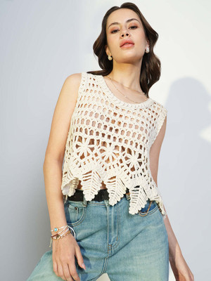 SHOWOFFFF Casual Self Design Women Beige Top
