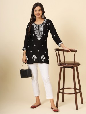 vairagee Casual Embroidered Women Black Top