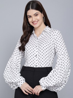 FLAMBOYANT Casual Polka Print Women White Top