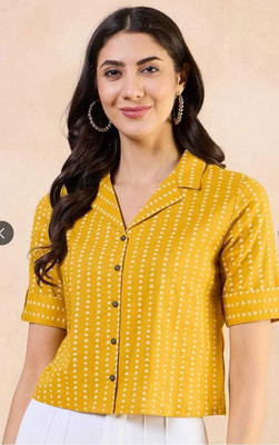 THAWAR JI Casual Printed Women Yellow Top