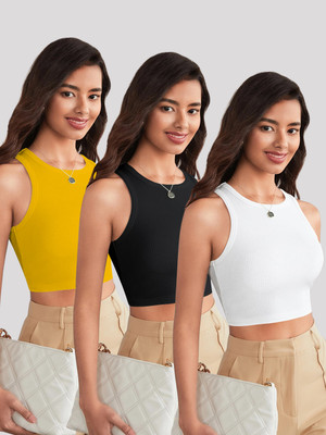 CILIMILI Casual Solid Women Black Top