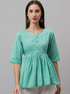 JC4U Casual Chevron/Zig Zag Women Light Blue Top