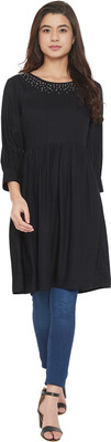 rain tree Casual Embellished Women Black Top