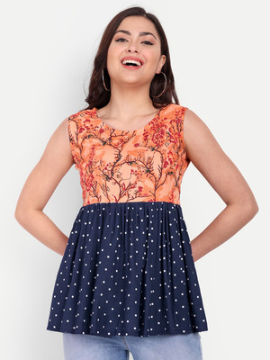 HANUMNTRA Casual Printed Women Orange Top