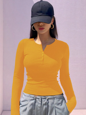 NAVYANKAA Casual Solid Women Yellow Top