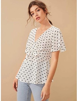 City Fashion Casual Polka Print Women White Top