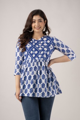 SEEJAVA Casual Printed Women Blue Top