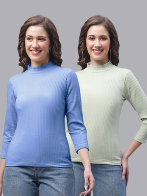 FRISKERS Casual Self Design Women Blue, Light Green Top