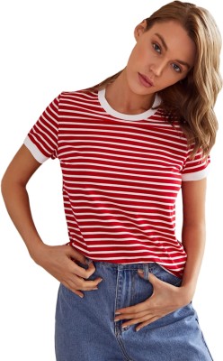 CHAKUDEE Fashion Casual Striped Women Red, White Top