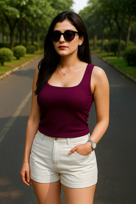 vairagee Beach Wear Solid Women Purple Top