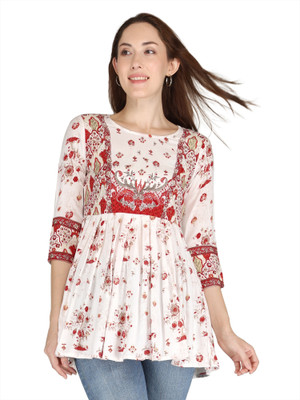 AMN ART Casual Printed Women White, Red Top
