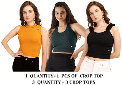 Prettify Casual Solid Women Dark Green, Black, Yellow Top