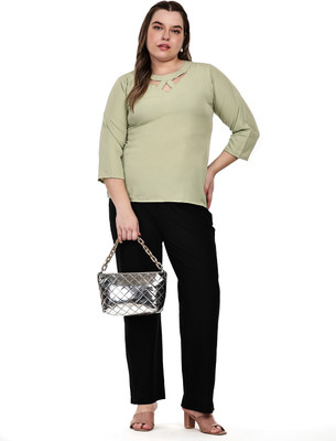 HouseOfCommon Casual Solid Women Green Top