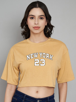 Trend Level Typography Women Round Neck Pink T-Shirt