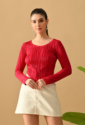 IUGA Casual Self Design Women Red Top