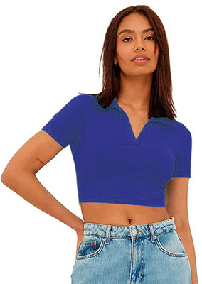 Rzlecort Casual Self Design Women Blue Top