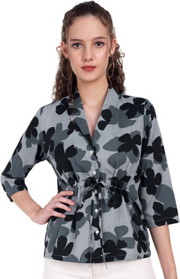 FairLeaf Casual Tie & Dye Women Grey Top