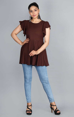 Smartgod Casual Solid Women Brown Top