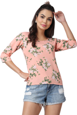 POPWINGS Casual Floral Print Women Pink Top