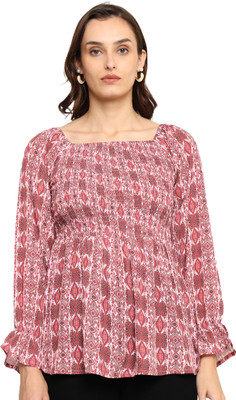 Yash Gallery Casual Printed Women Maroon Top