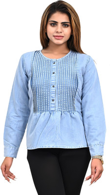 GeetaApparels Casual Solid Women Light Blue Top