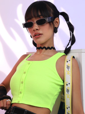 Tokyo Talkies Casual Solid Women Light Green Top