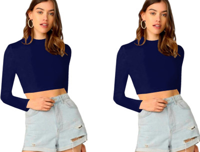 Maheshvi Casual Solid Women Dark Blue Top