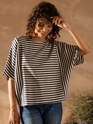 KASSUALLY Casual Striped Women Blue Top