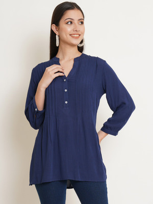 9 impression Casual Solid Women Dark Blue Top