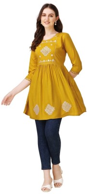 krikara collection Casual Embroidered Women Yellow Top