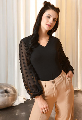 METRONAUT Casual Solid Women Black Top