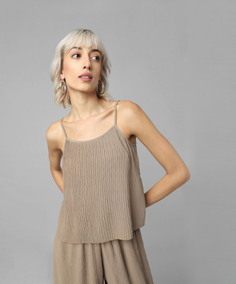 ONLY Casual Self Design Women Brown Top