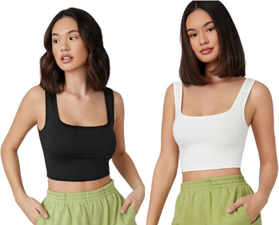 A & K collections Casual Solid Women Black, White Top