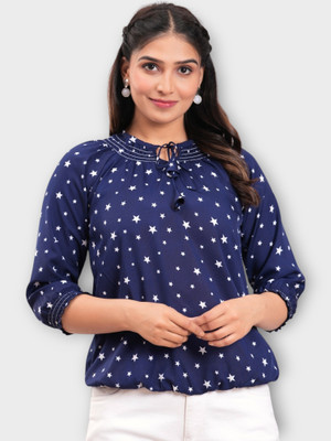 TRUSTED ENTERPRISES Casual Printed Women Dark Blue Top