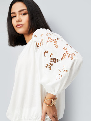MAX Casual Printed Women Beige Top
